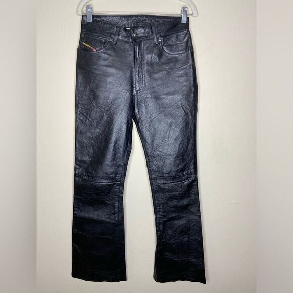 Vintage Diesel  Leather Black Pants Chinos Wide Leg Size 27 - Picture 6 of 11